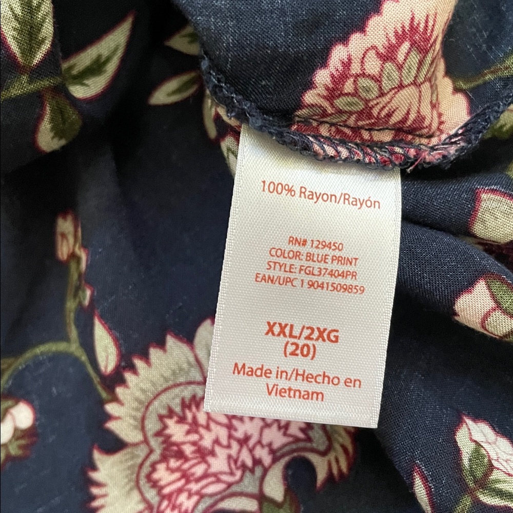 Faded Glory Navy‎ Floral Bell Sleeve Crisscross Back Top size 2X - Picture 10 of 15